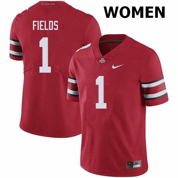 Ohio State Buckeyes Women's Justin Fields #1 Red Authentic Nike College NCAA Stitched Football Jersey HV19N16BR